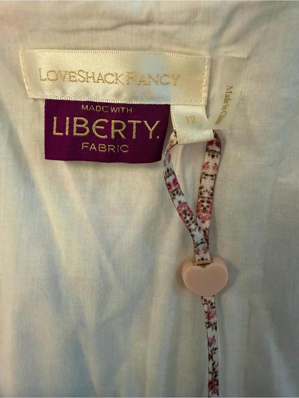 LoveShackFancy White Top with Pink Heart Button and Floral Tie - Picture 7 of 7